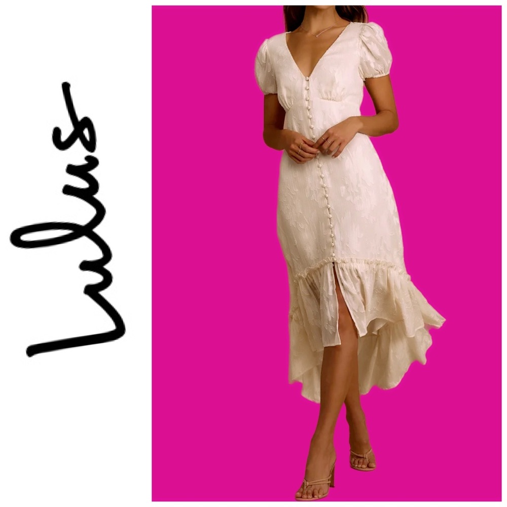 Gala in the Garden Cream Jacquard High-Low Midi Dress, Size: XL, NWT!
